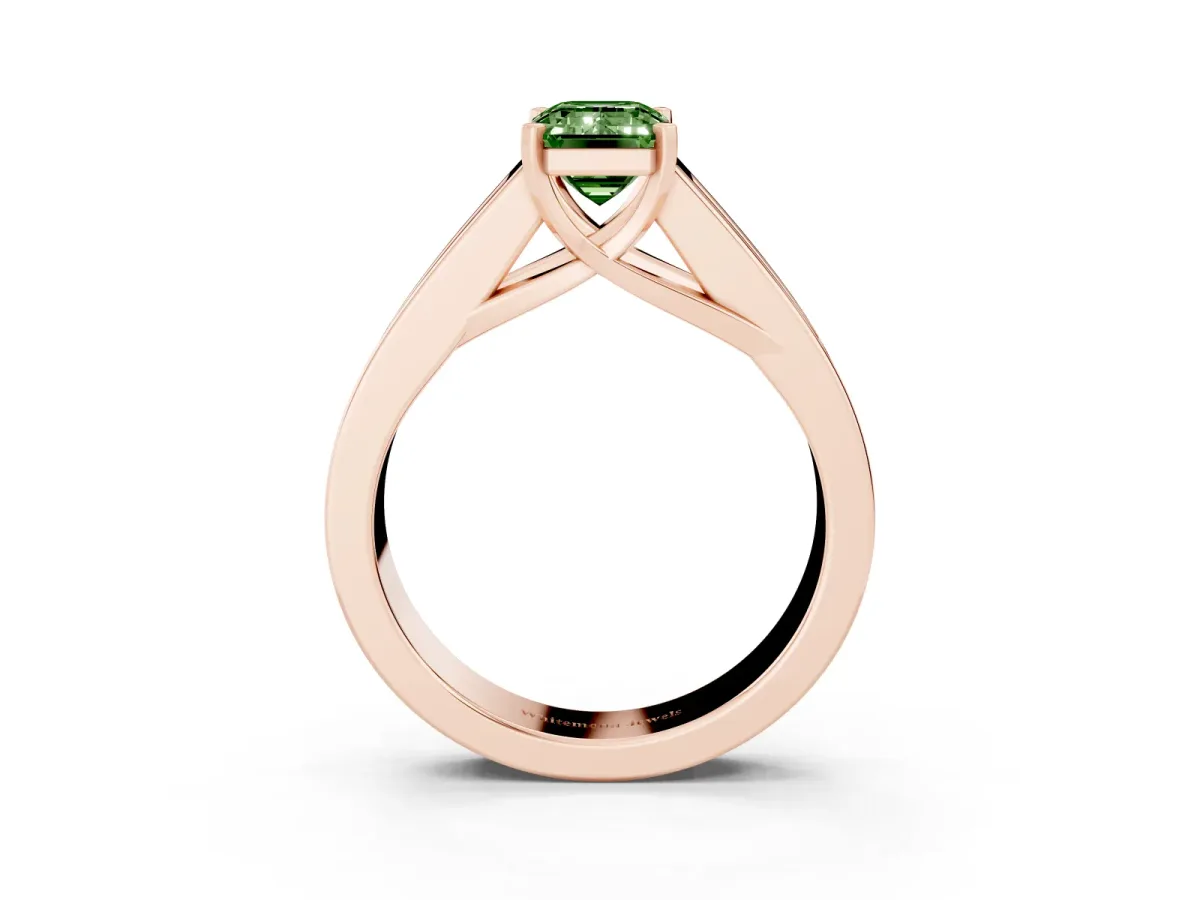 Fancy Green Emerald Cut Cut Channel Set Solitaire Ring with Four-Prong Setting Rose gold
