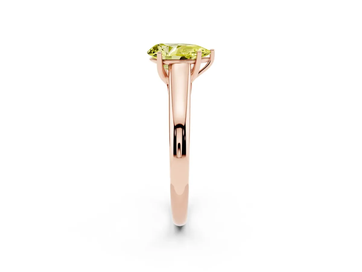 Fancy Yellow Pear Cut Solitaire Engagement Ring with Tapered Band and Four-Prong Setting Rose gold