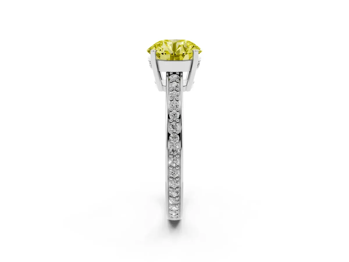Fancy Yellow Round Cut Solitaire Pavé Band Prong Setting Ring Silver