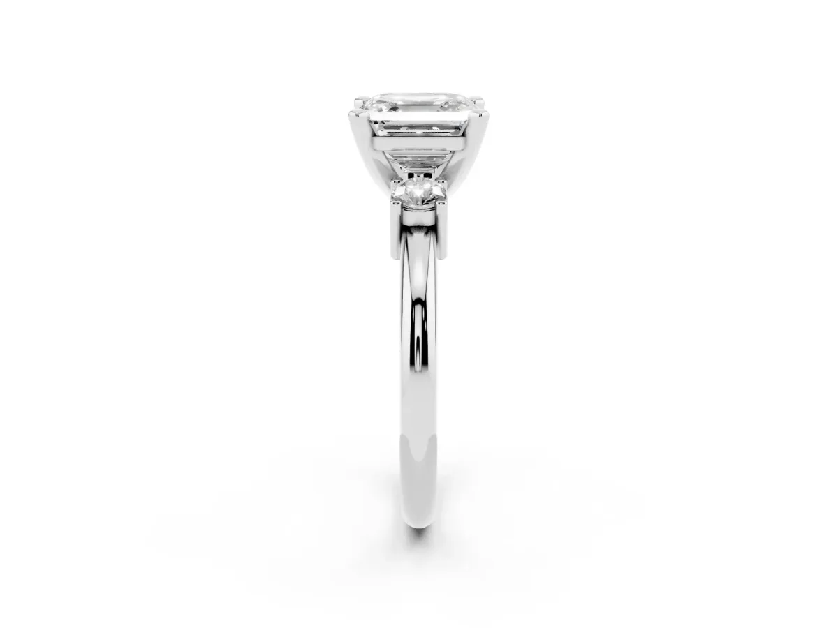 Three-Stone Asscher Cut Cut Diamond Solitaire with Prong Setting and Classic Band Platinum