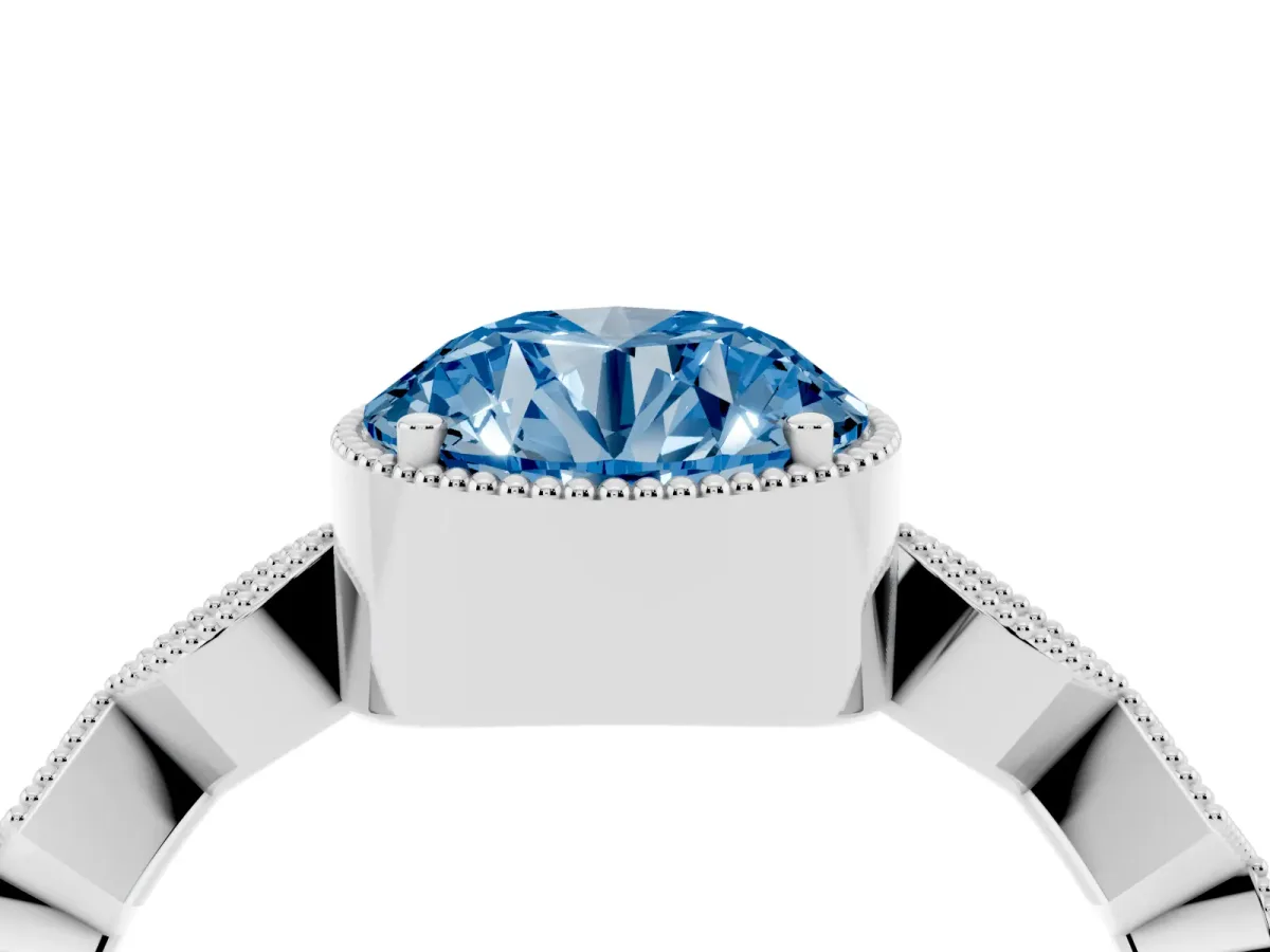 Fancy Blue Round Cut Milgrain Marquise Diamond Twist Band Ring Silver