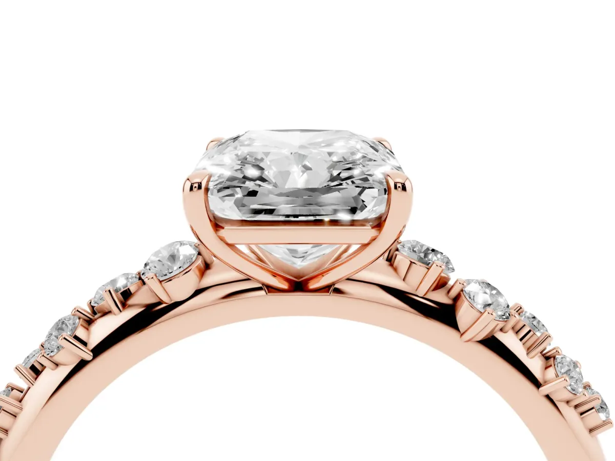 Radiant Cut Diamond Cluster Prong-Set Solitaire Ring Rose gold