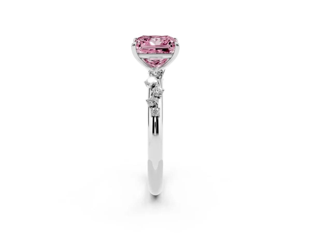Fancy Pink Princess Cut Diamond Cluster Prong-Set Solitaire Ring White gold