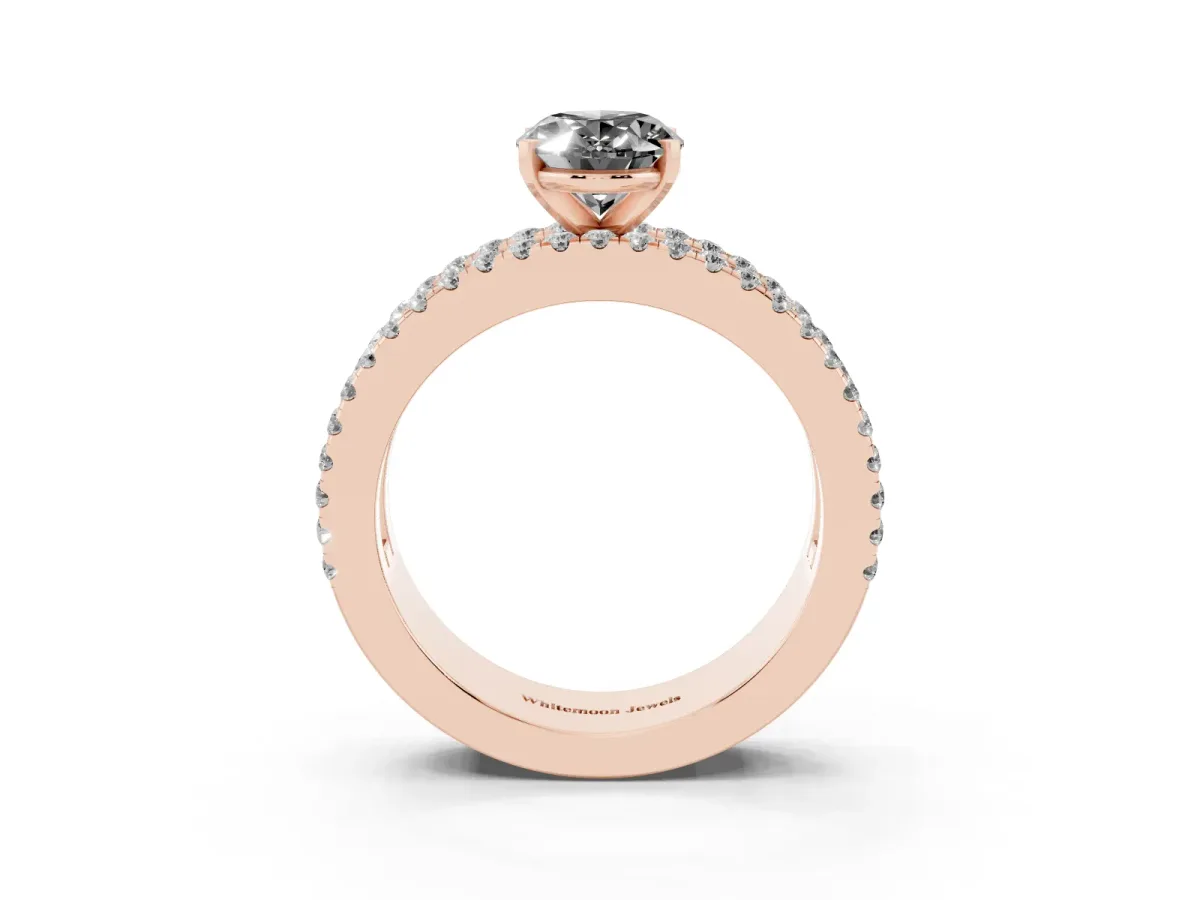 Fancy Black Oval Cut Diamond Solitaire Ring with Pavé and Channel Set Band Rose gold