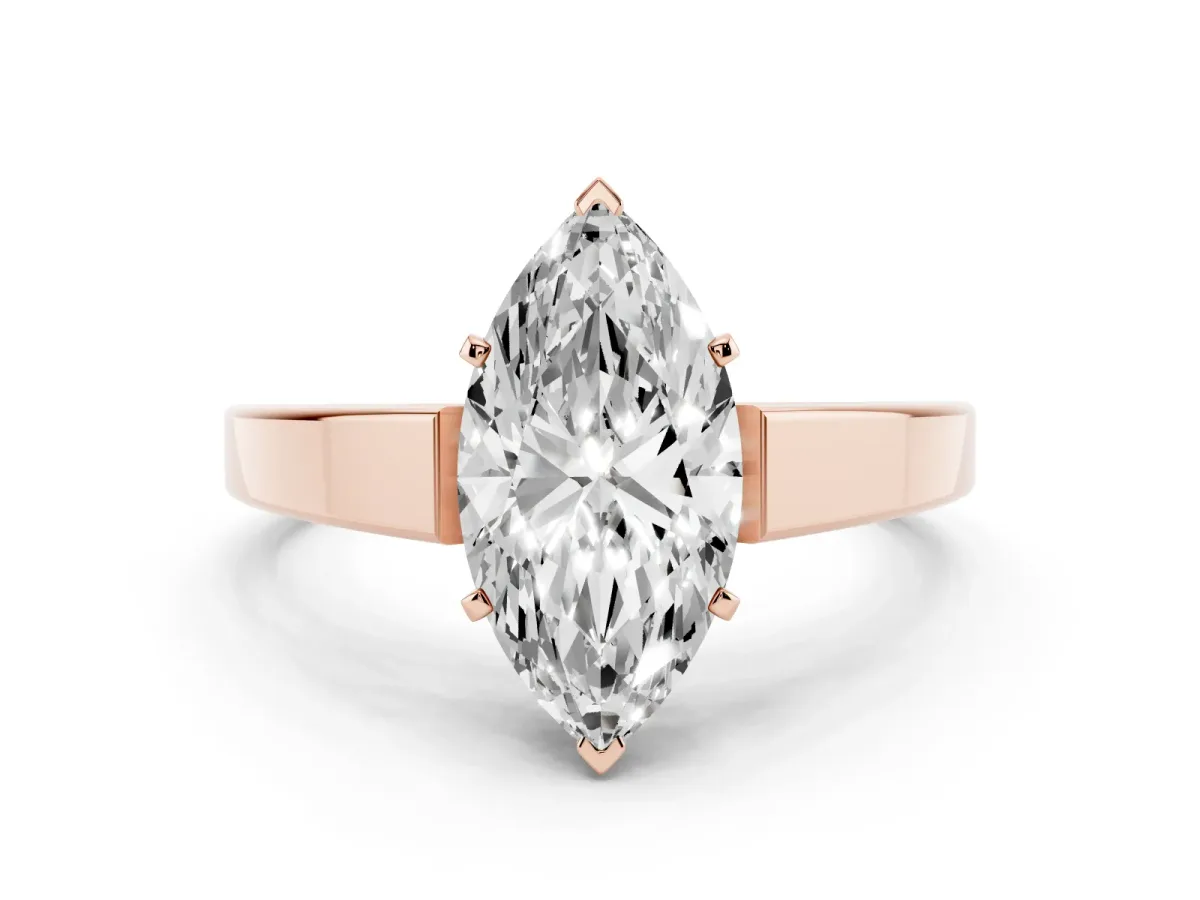 Marquise Cut Solitaire Engagement Ring with Four-Prong Setting and Tapered Band Rose gold