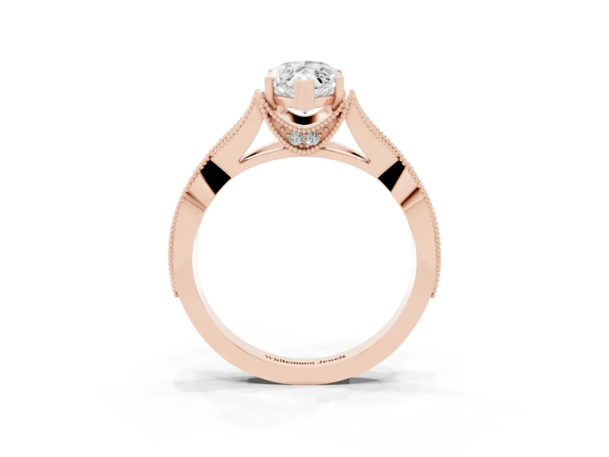 Marquise Cut Cut Diamond Twisted Band with Milgrain Pave Setting and Four-Prong Setting Rose gold