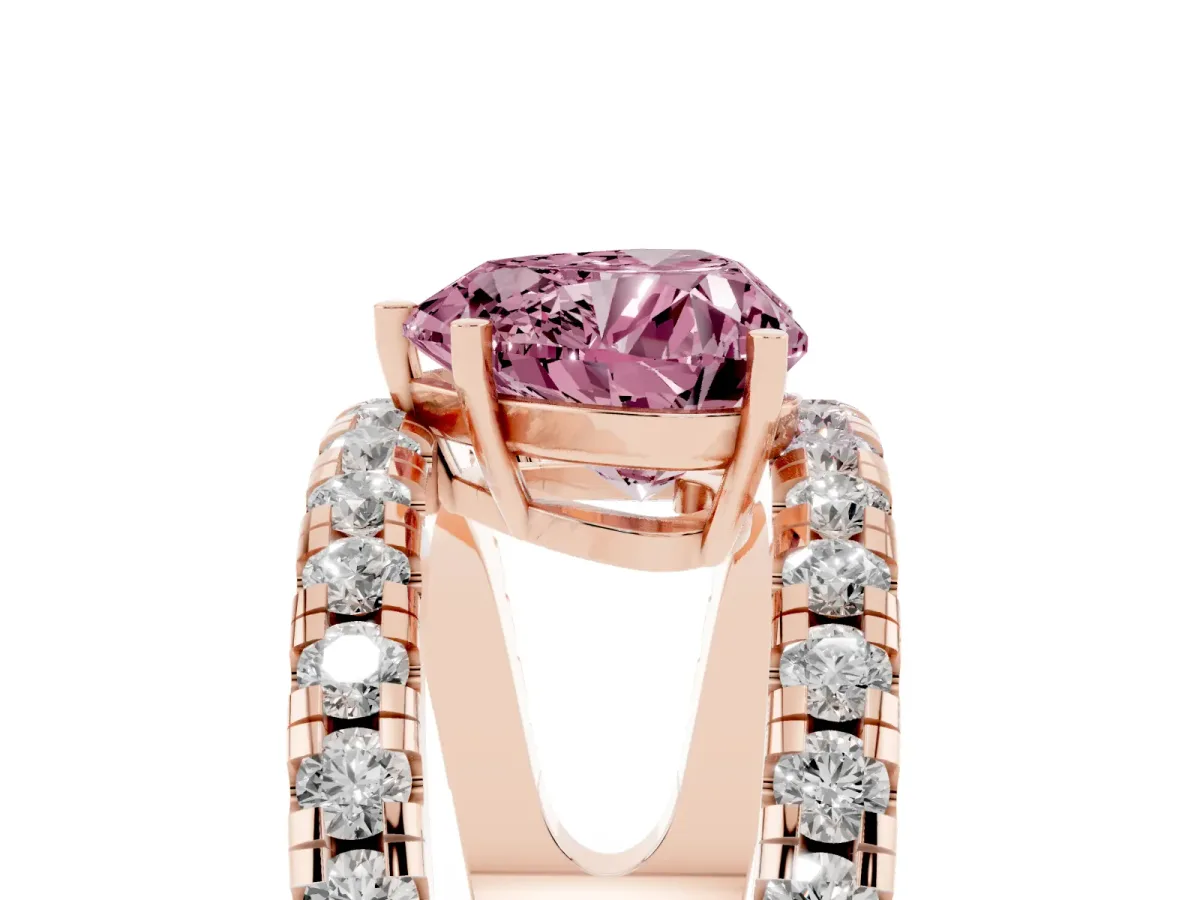Fancy Pink Heart Cut Solitaire Split Shank Pave Diamond Ring Rose gold