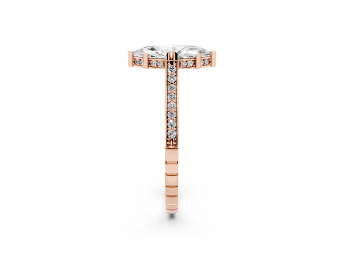 Marquise Cut Solitaire Diamond Ring with Channel Set Band and Bezel Prong Setting Rose gold