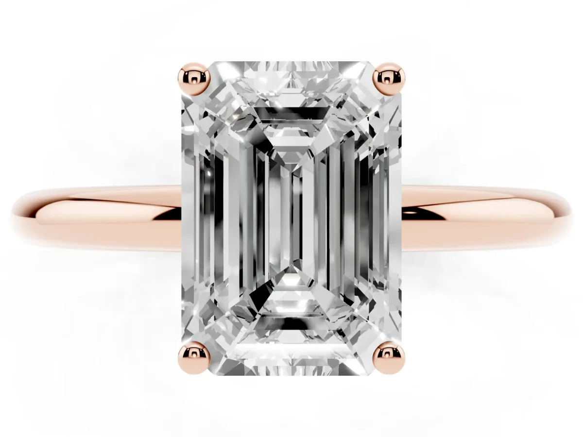 Emerald Cut Cut Solitaire Engagement Ring with Four-Prong Setting and Classic Band Rose gold