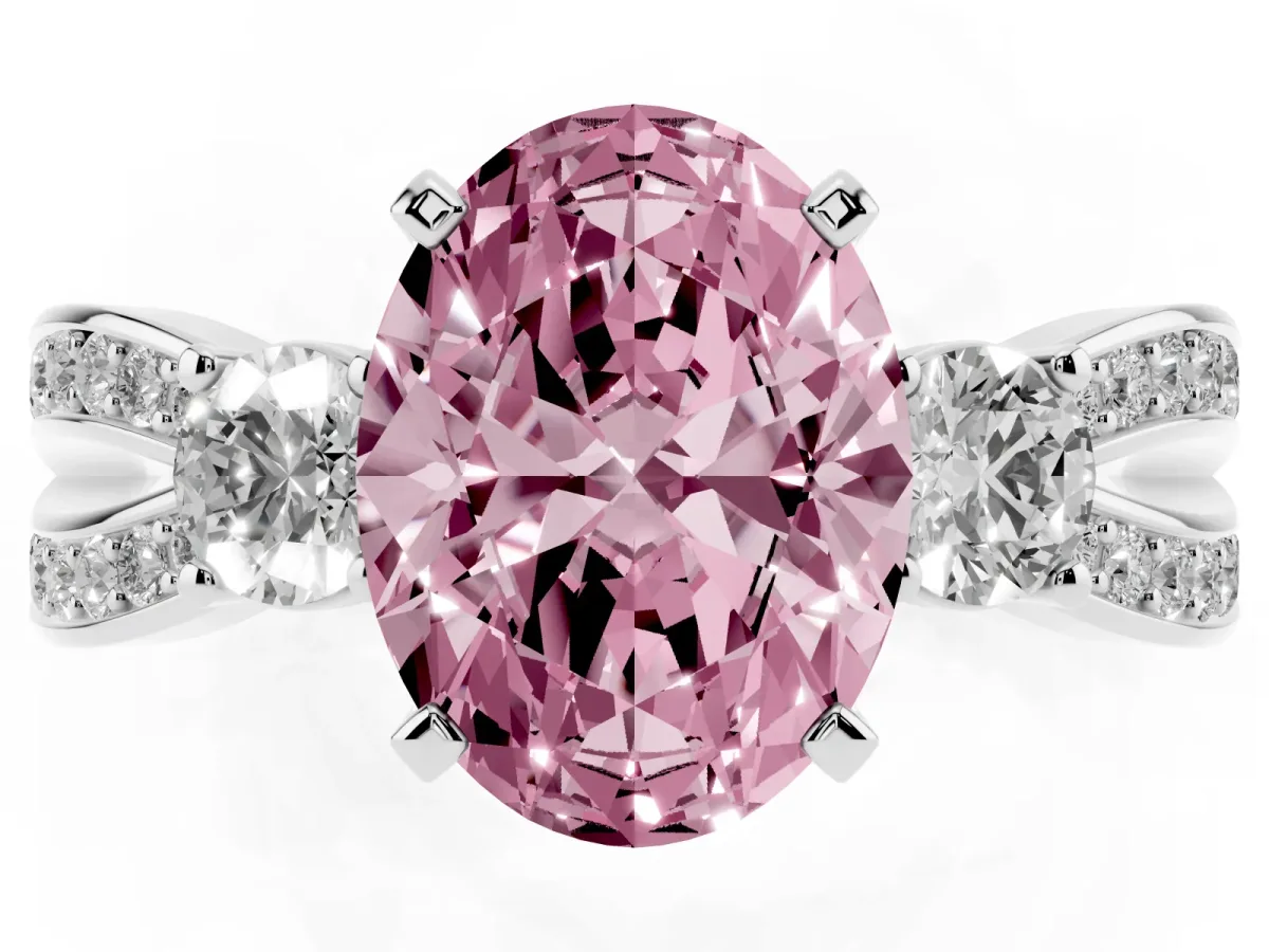 Fancy Pink Three-Stone Oval Cut Cut Diamond Twist Band with Prong Setting Platinum