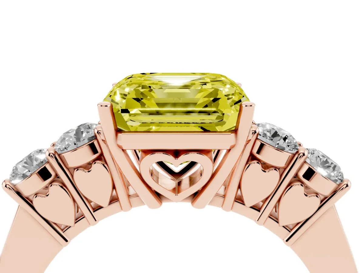 Fancy Yellow Asscher Cut Cut Diamond Five-Stone Prong Set White Gold Ring Rose gold