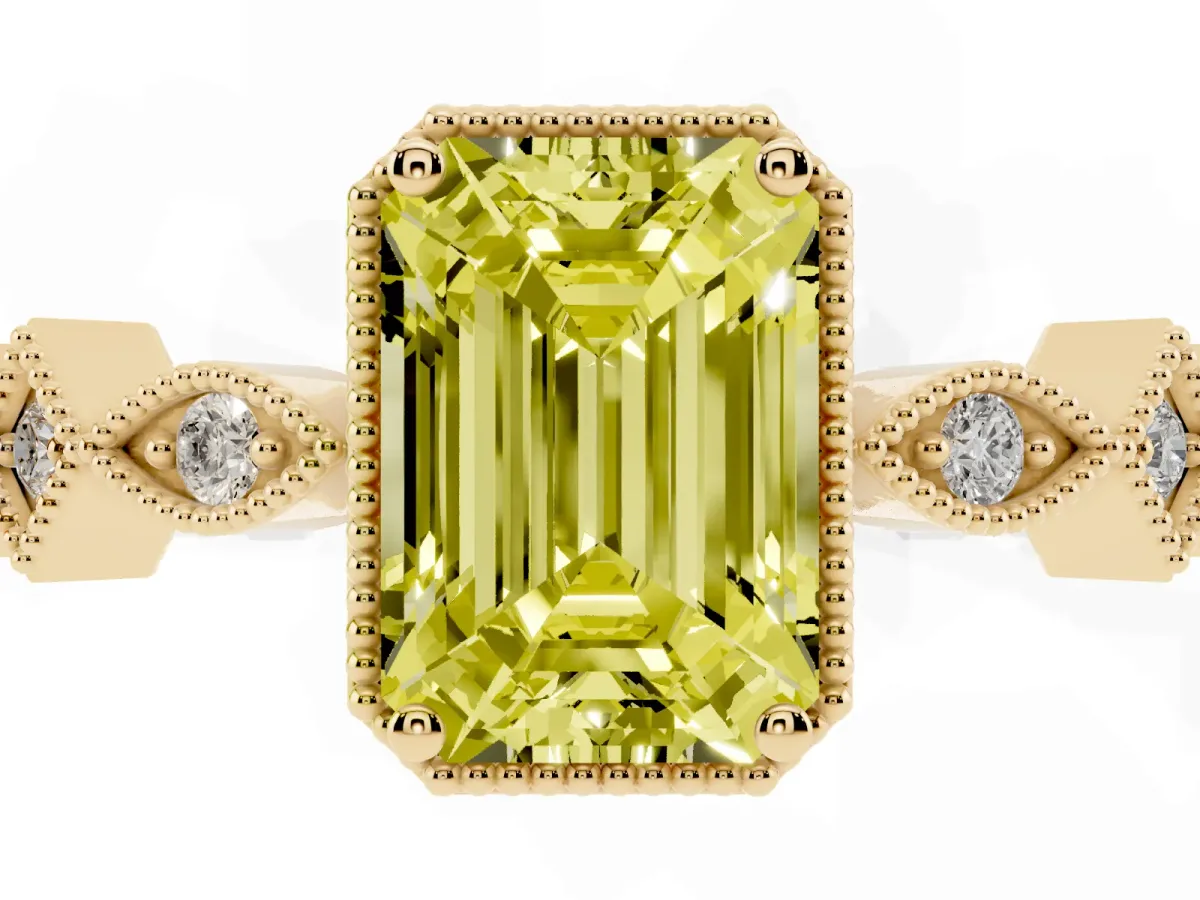 Fancy Yellow Emerald Cut Milgrain Marquise Diamond Twist Band Ring Yellow gold