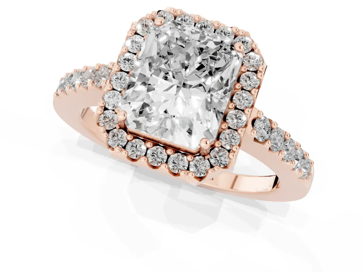 Radiant Cut Halo Diamond Pavé Solitaire Ring Rose gold