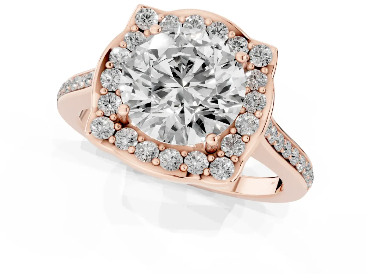 Round Cut Halo Round Diamond Pave Band with Four-Prong Setting Rose gold