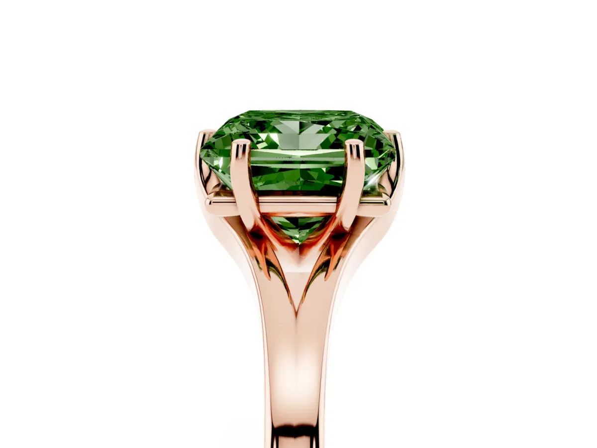 Fancy Green Princess Cut Solitaire Diamond Ring with Six-Prong Setting and Tapered Band Rose gold