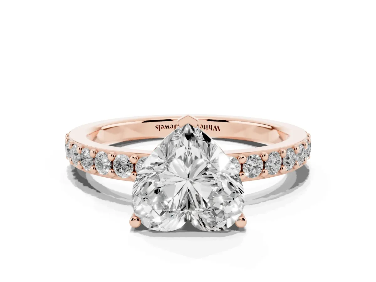 Heart Cut Cut Diamond Solitaire with Pave Band and Four-Prong Setting Rose gold