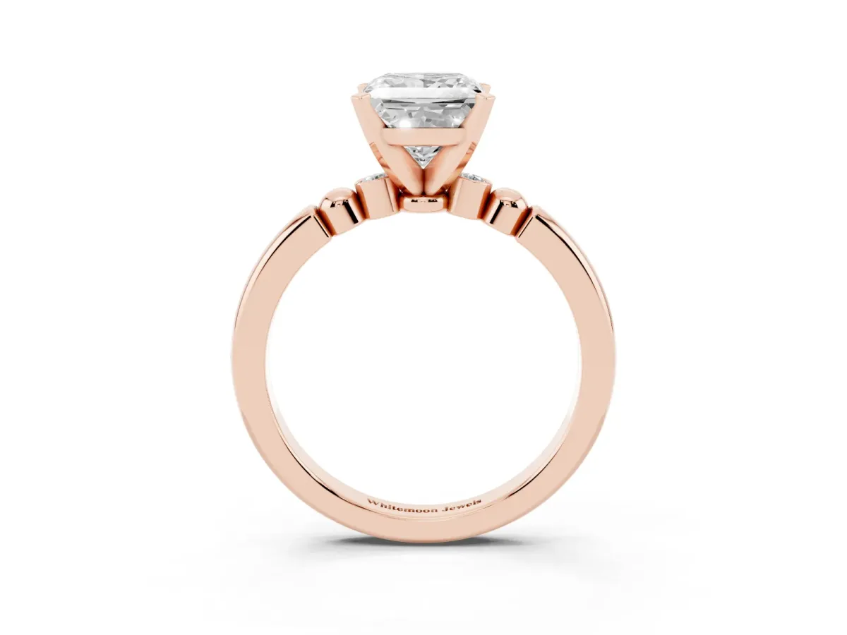 Princess Cut Solitaire Beaded Band with Four-Prong Setting Rose gold