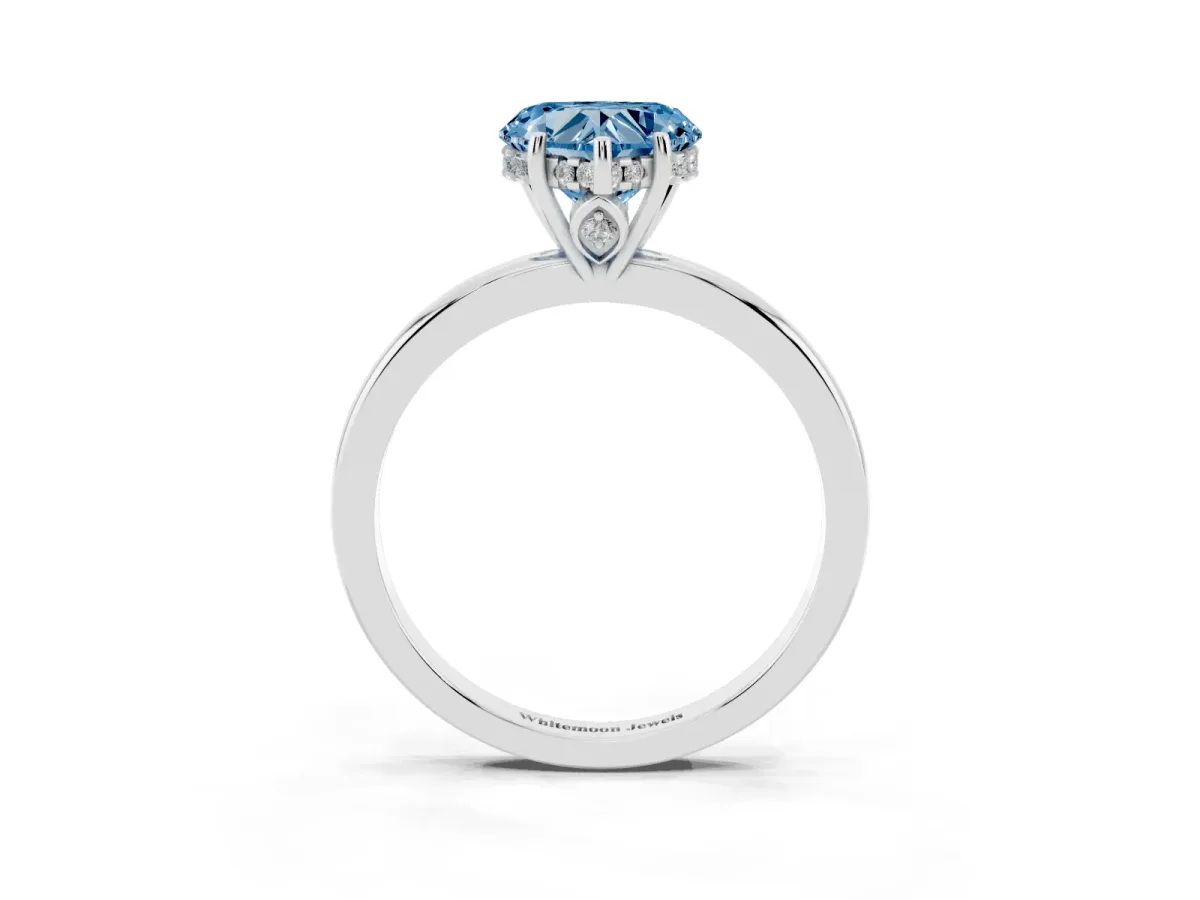 Fancy Blue Heart Cut Solitaire Diamond Ring with Prong Setting and Plain Band Silver