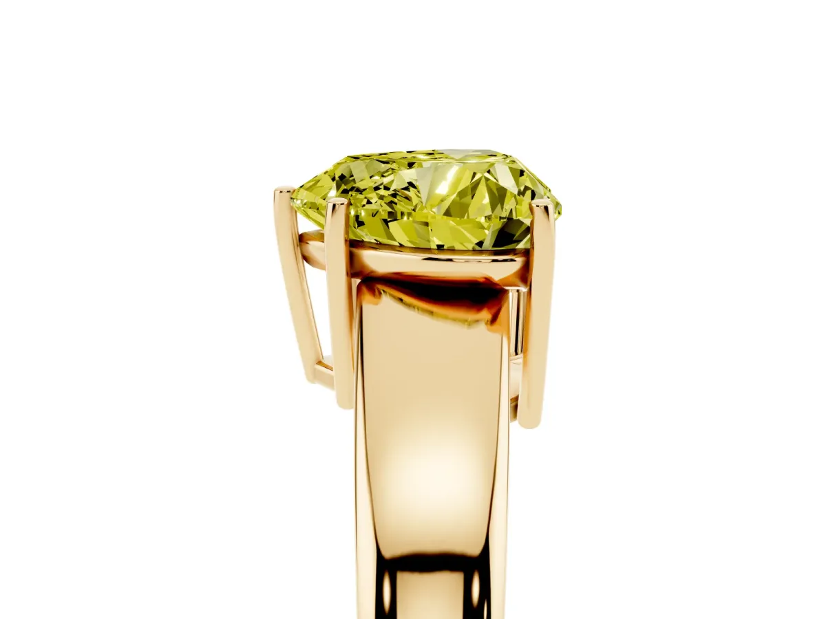 Fancy Yellow Heart Cut Solitaire Diamond Ring with Tapered Band and Four-Prong Setting Yellow gold
