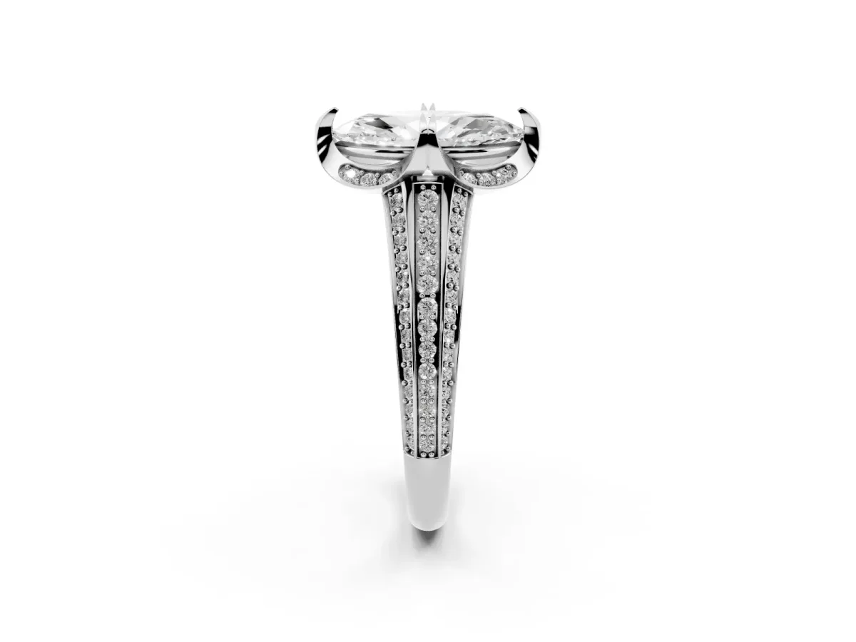 Marquise Cut Solitaire Pave Split Shank Ring with Four-Prong Setting White gold