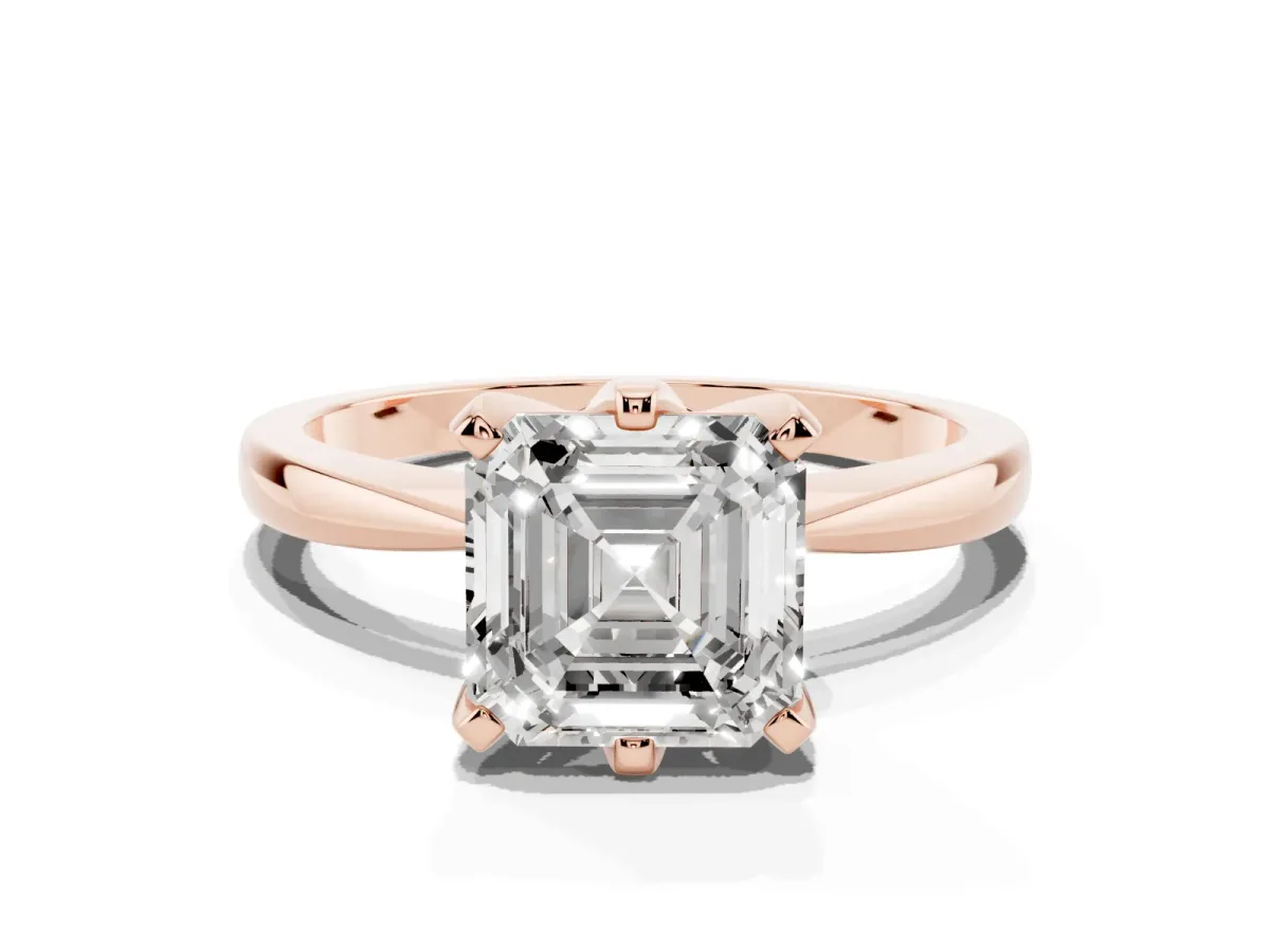 Asscher Cut Solitaire Engagement Ring with Six-Prong Setting and Tapered Band Rose gold