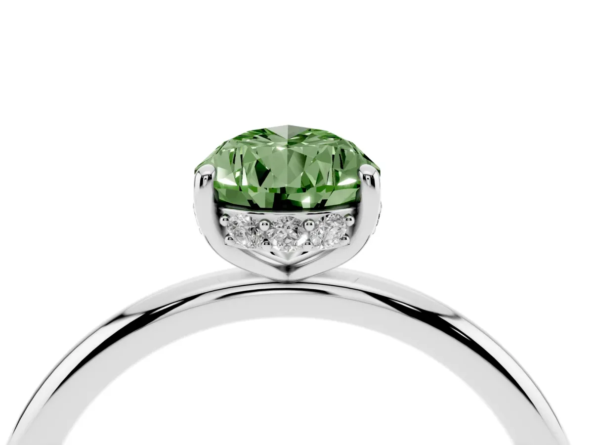 Fancy Green Pear Cut Solitaire Diamond Ring with a Classic Band and Four-Prong Setting Silver