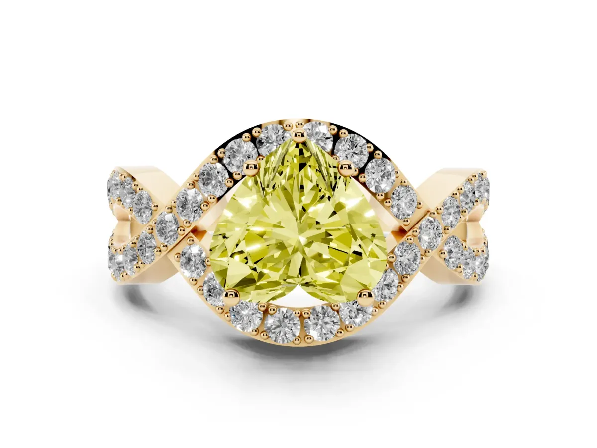Fancy Yellow Heart Cut Solitaire Twist Band Pavé Diamond Engagement Ring Yellow gold