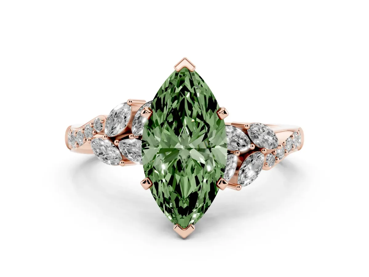 Fancy Green Marquise Cut Solitaire Marquise Twist Band with Six-Prong Setting Rose gold