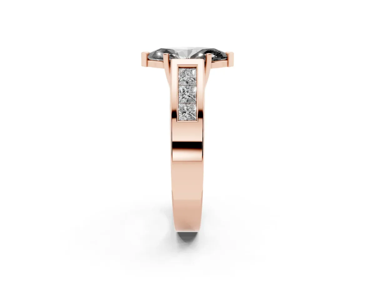 Fancy Black Marquise Cut Cut Channel Set Solitaire Ring with Four-Prong Setting Rose gold