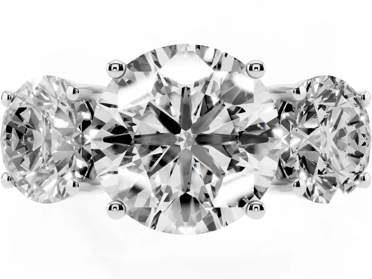 Three-Stone Round Cut Cut Solitaire Ring with Classic Band and Prong Setting Platinum