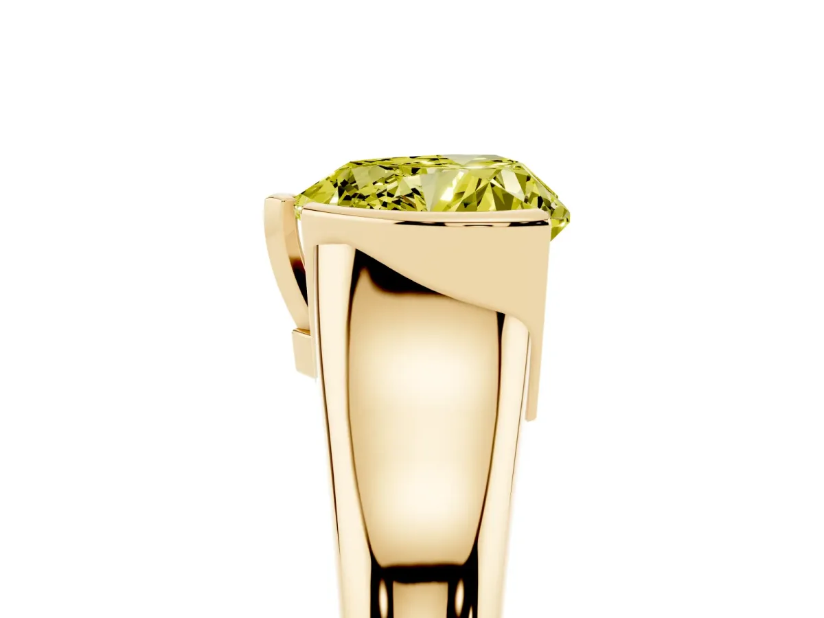 Fancy Yellow Heart Cut Solitaire Tension Set Diamond Ring with Split Shank Band Yellow gold