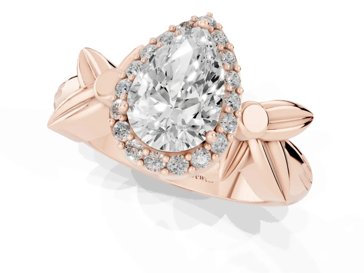 Pear Cut Halo Diamond Floral Band with Four-Prong Setting Rose gold