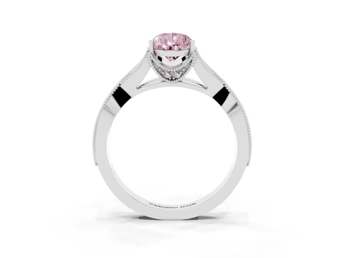 Fancy Pink Pear Cut Cut Diamond Twisted Band with Milgrain Pave Setting and Four-Prong Setting Silver