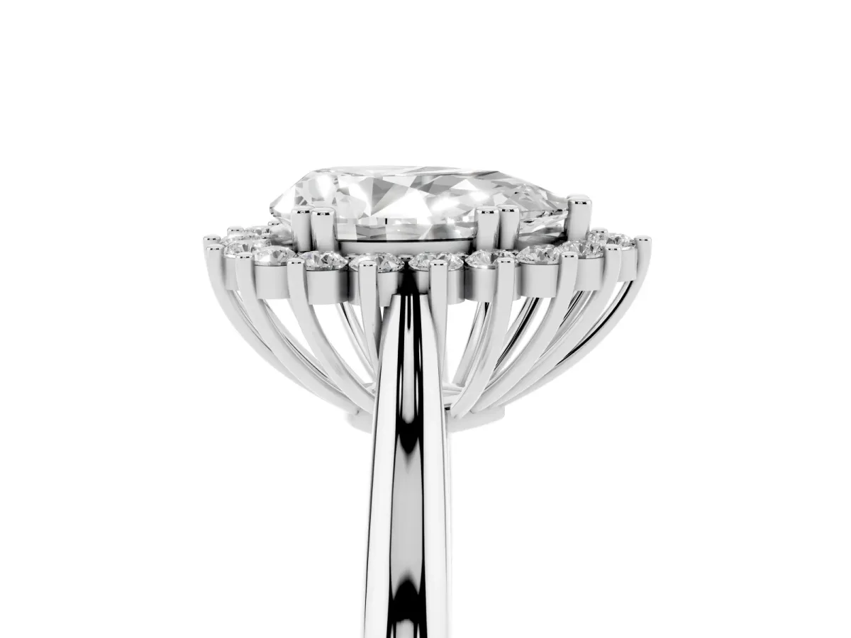 Pear Cut Cut Diamond Halo Ring with Solitaire Band and Prong Setting Silver