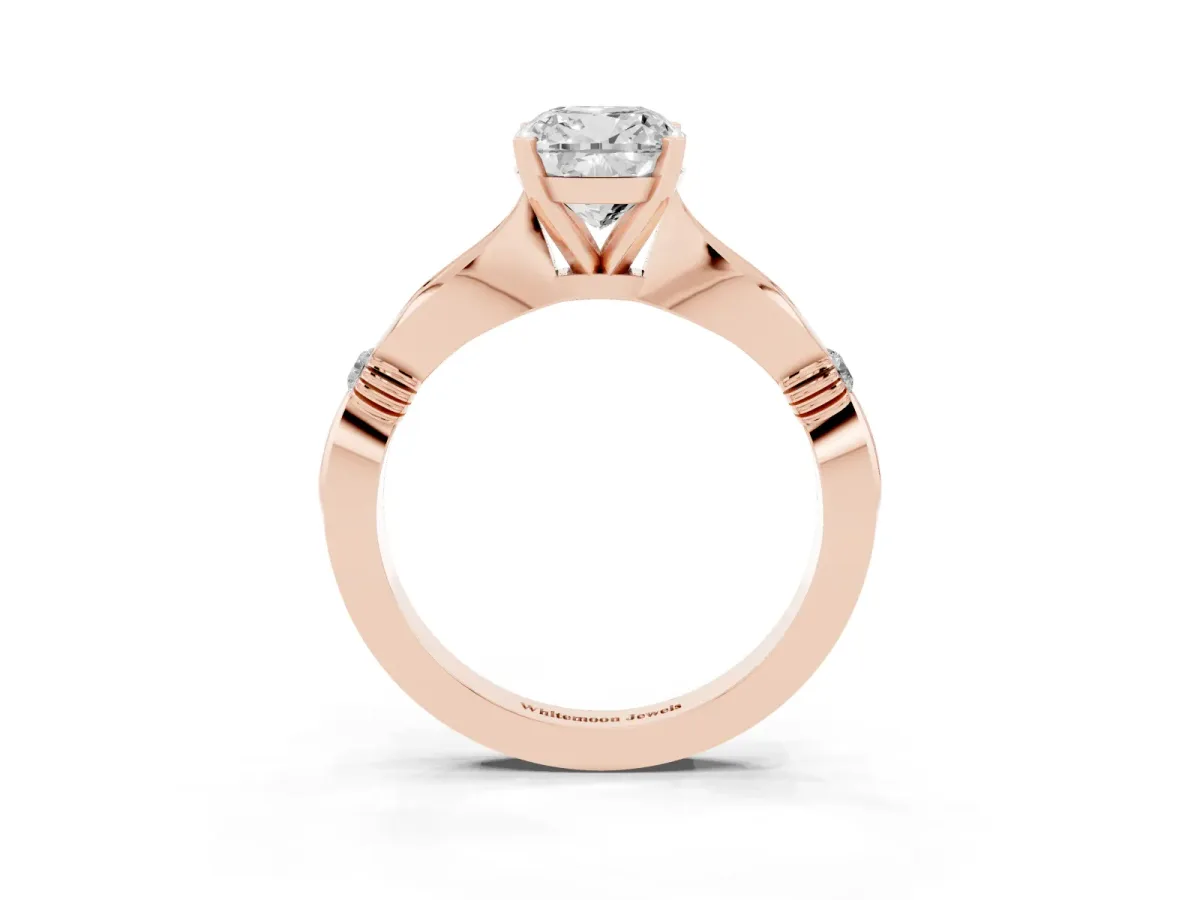 Cushion Cut Solitaire Diamond Twisted Band with Four-Prong Setting Rose gold