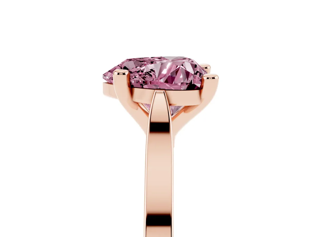 Fancy Pink Heart Cut Solitaire Diamond Ring with Four-Prong Setting and Tapered Band Rose gold