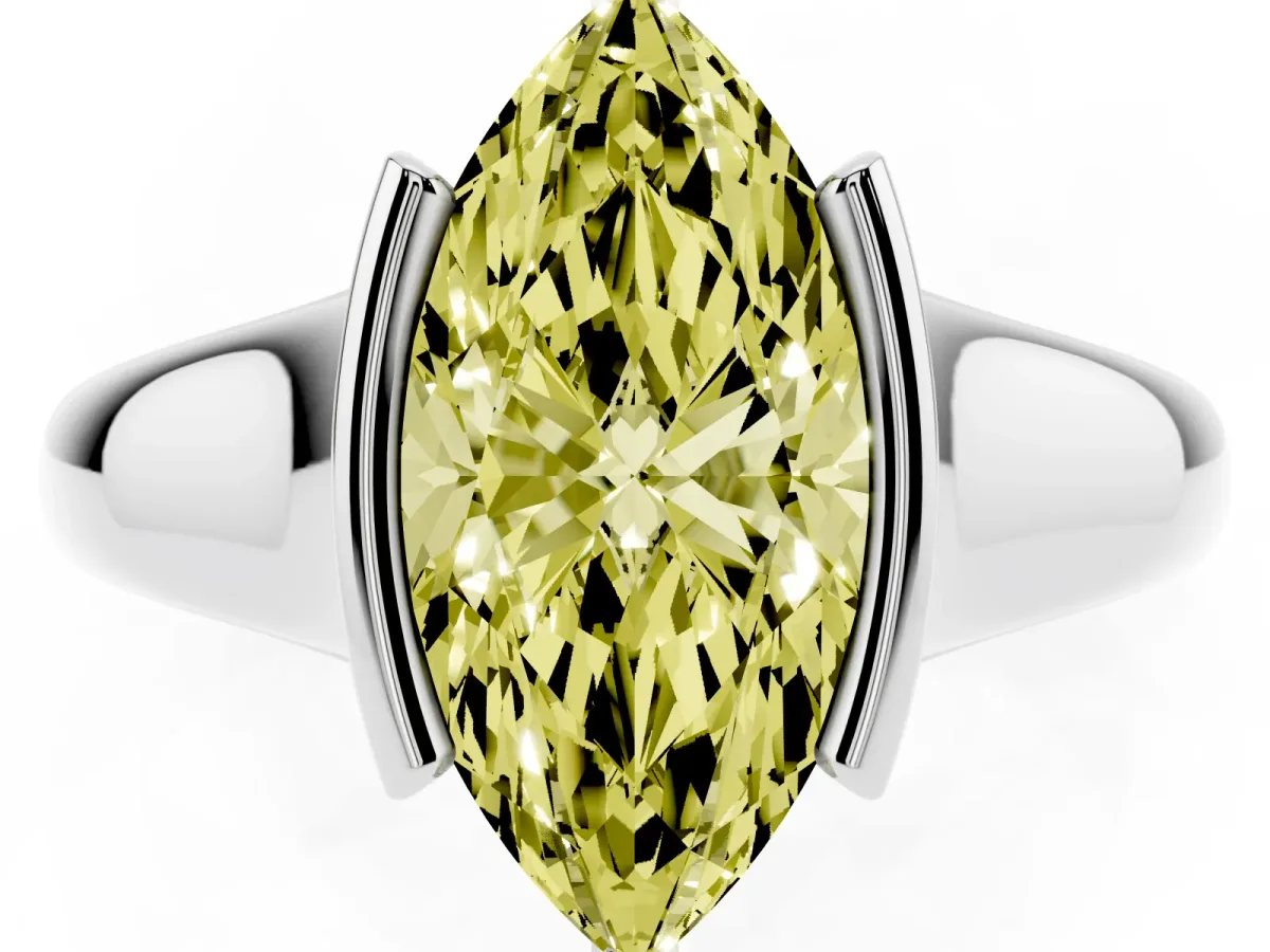 Fancy Yellow Marquise Cut Solitaire Tension Set Diamond Ring with Split Shank Band Silver