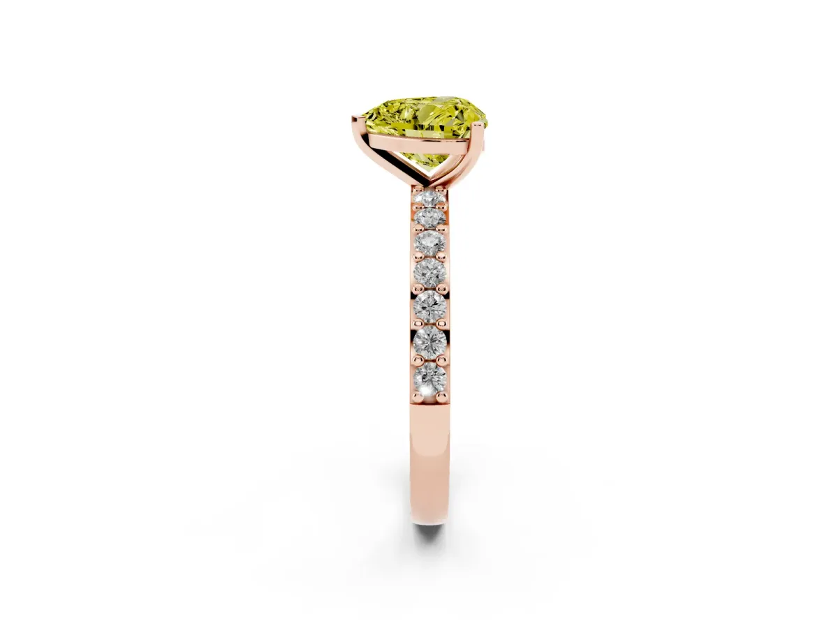 Fancy Yellow Heart Cut Cut Diamond Solitaire with Pave Band and Four-Prong Setting Rose gold