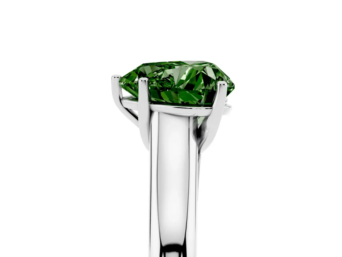 Fancy Green Heart Cut Cut Diamond Solitaire Engagement Ring with Tapered Plain Band and Four-Prong Setting Silver