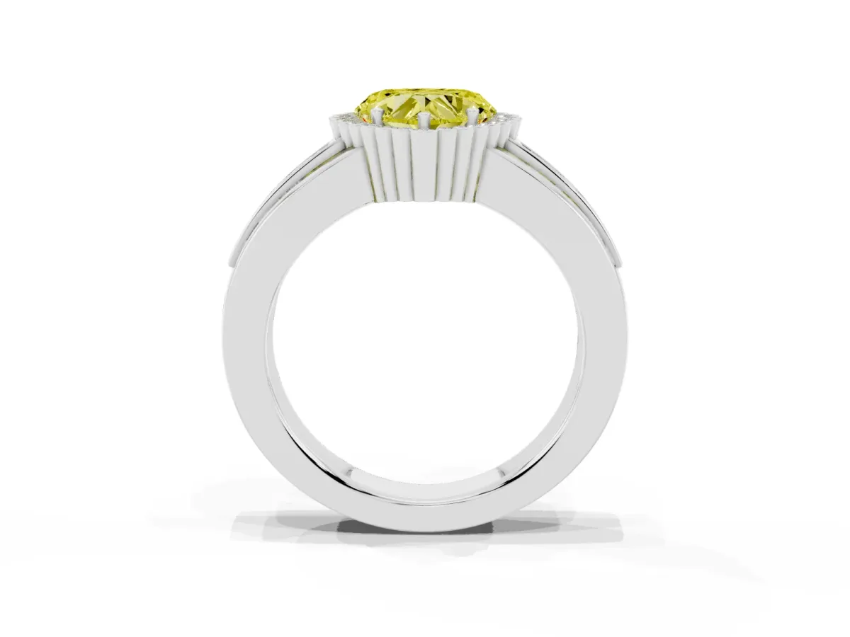 Fancy Yellow Heart Cut Cut Halo Pave Band Four-Prong Ring Silver