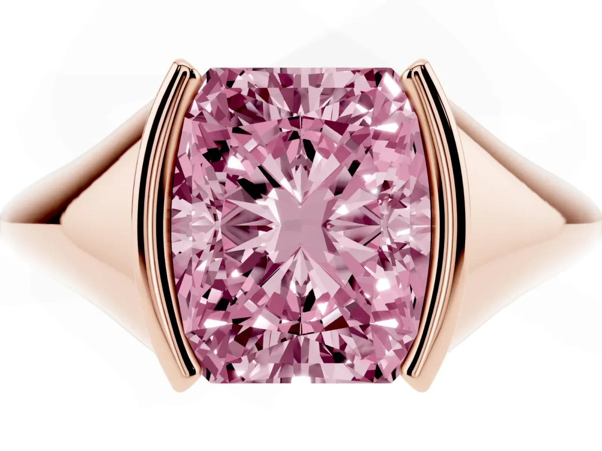 Fancy Pink Radiant Cut Solitaire Tension Set Diamond Ring Rose gold