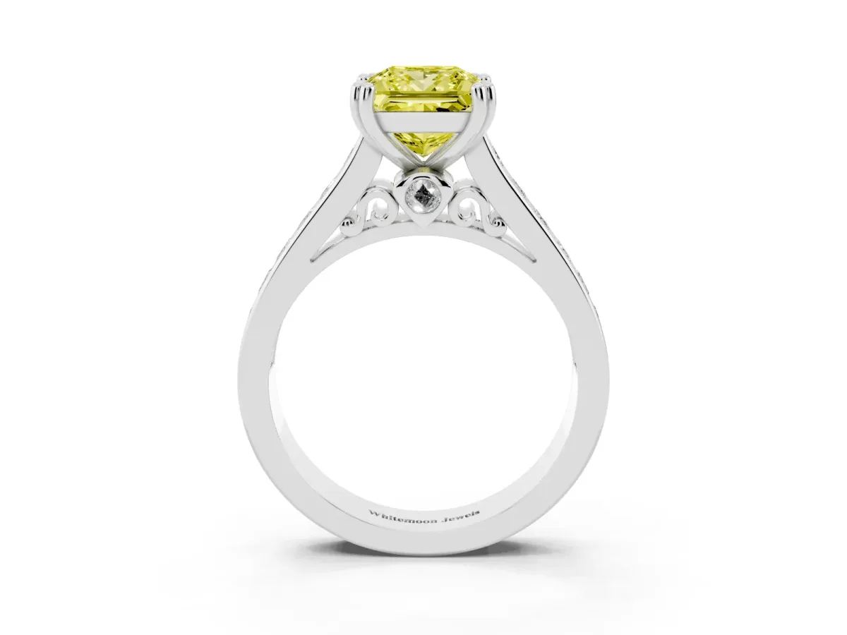 Fancy Yellow Princess Cut Cut Channel Set Solitaire Engagement Ring with Prong Setting Platinum
