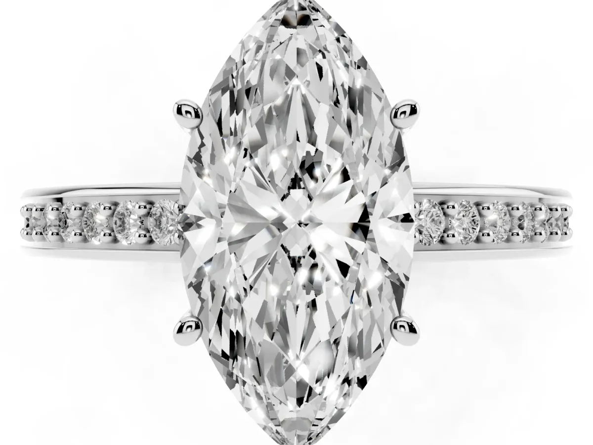 Marquise Cut Solitaire Pavé Band Prong Setting Ring Silver