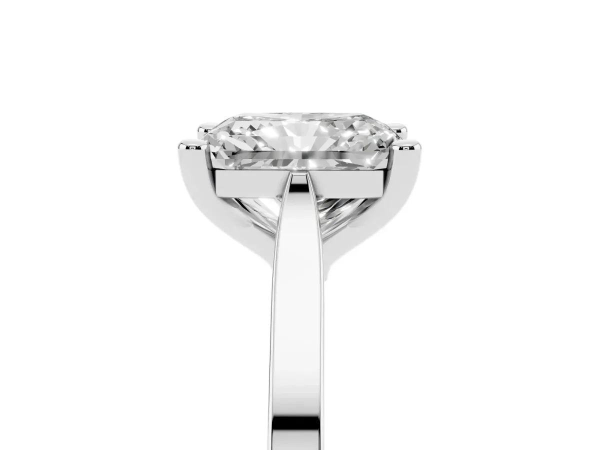 Radiant Cut Solitaire Diamond Ring with Four-Prong Setting and Tapered Band White gold