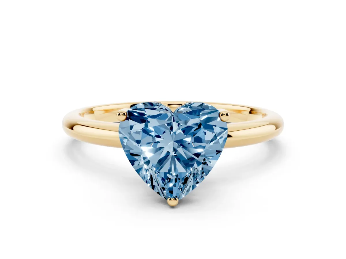 Fancy Blue Heart Cut Cut Solitaire Engagement Ring with Four-Prong Setting and Classic Band Yellow gold