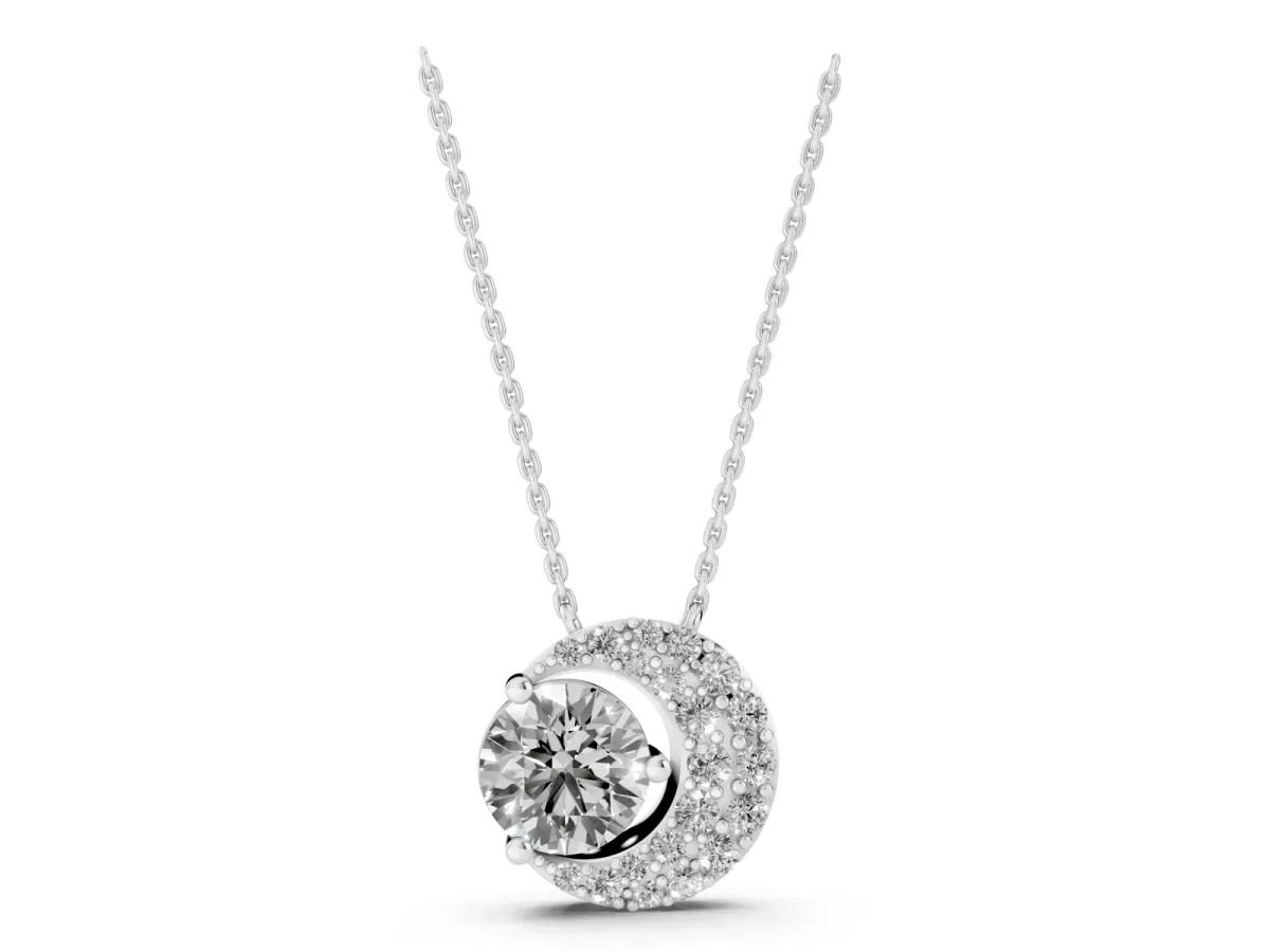Round Prong-Set Diamond Pavé Pendant White gold