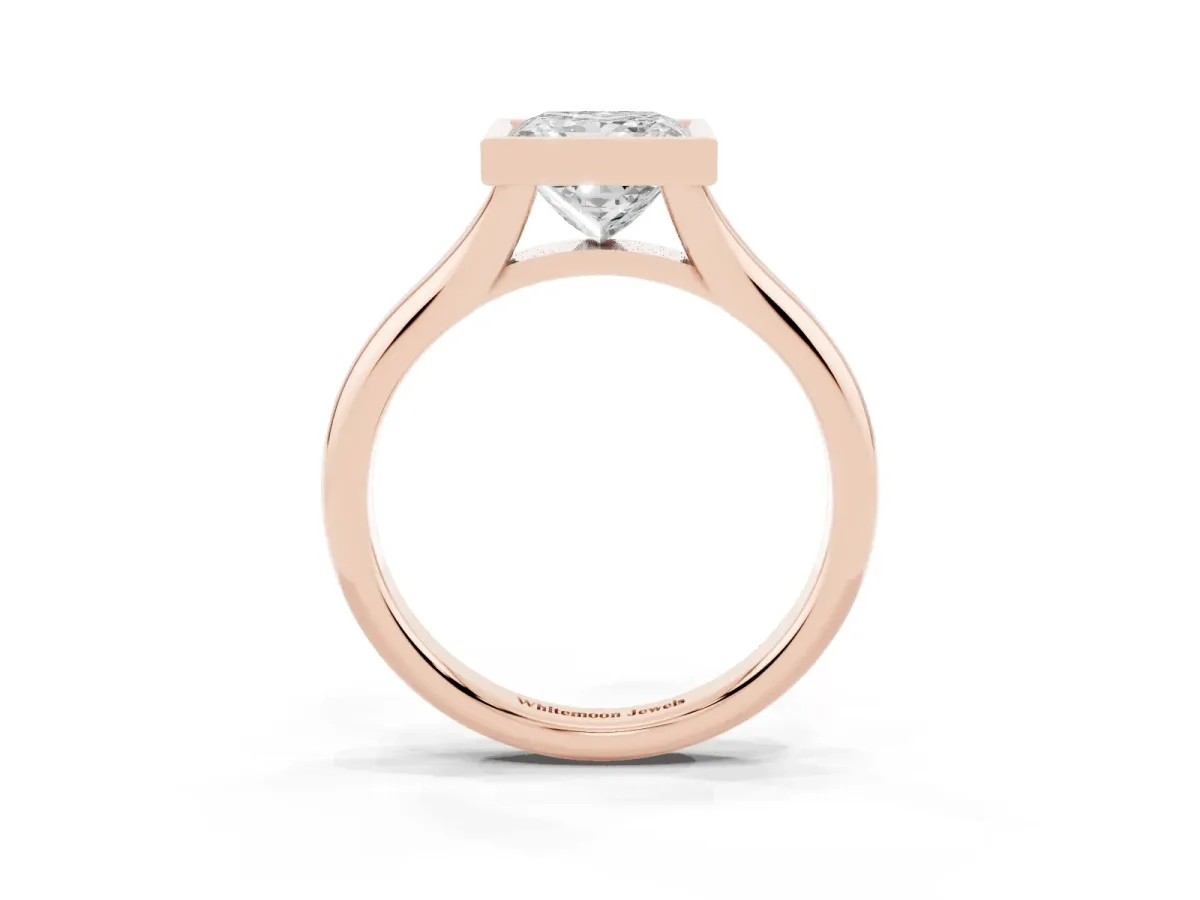 Bezel Set Princess Cut Solitaire Diamond Ring with Smooth Band Rose gold