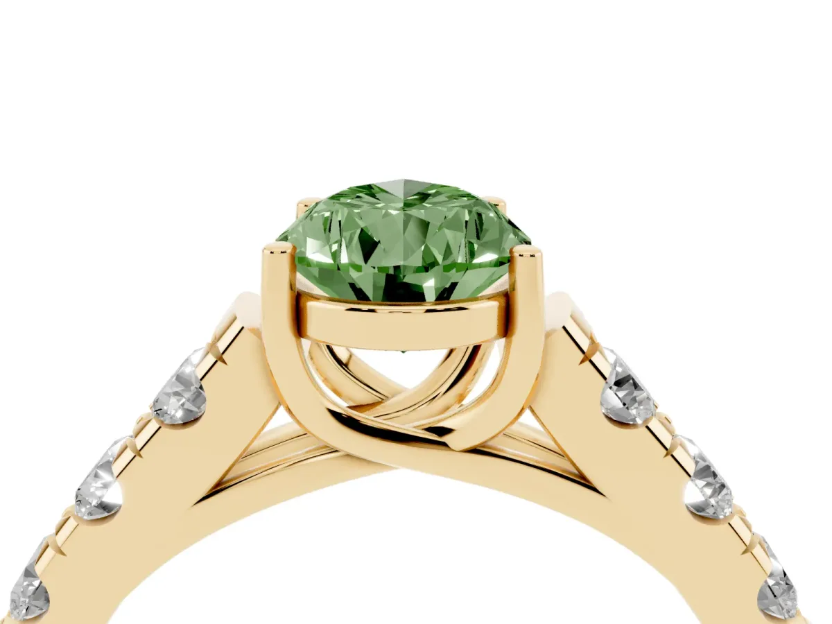 Fancy Green Pear Cut Cut Diamond Solitaire Ring with Micro Pave Band and Prong Setting Yellow gold