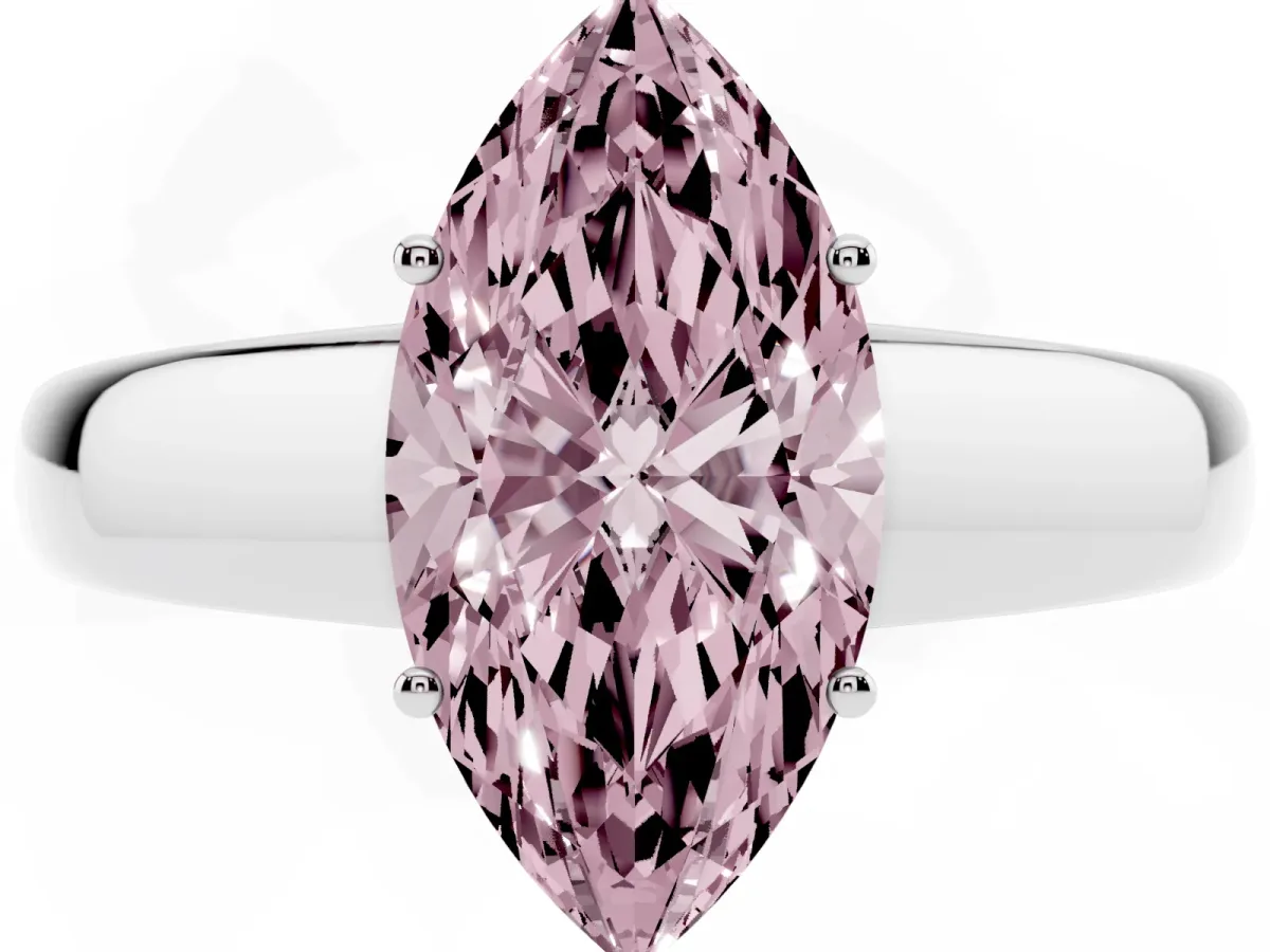 Fancy Pink Marquise Cut Solitaire Diamond Ring with Tapered Band and Four-Prong Setting Silver