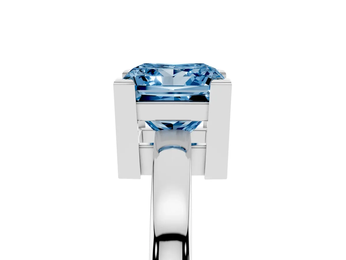 Fancy Blue Princess Cut Cut Solitaire Ring with Four-Prong Setting and Classic Band Silver
